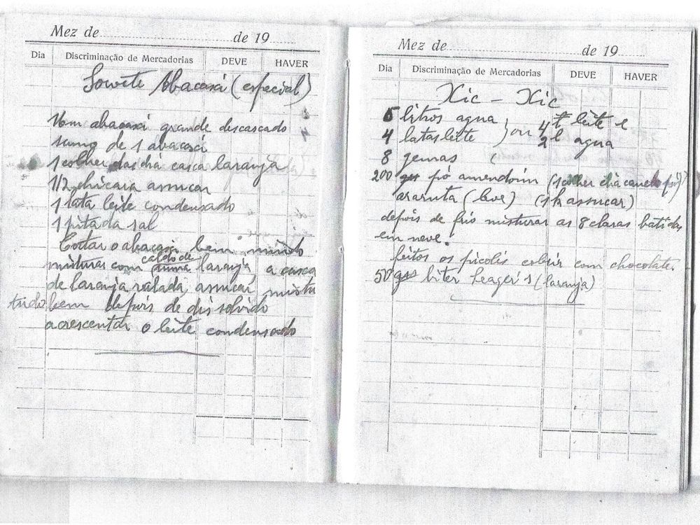 Caderno antigo com anotações escritas à mão